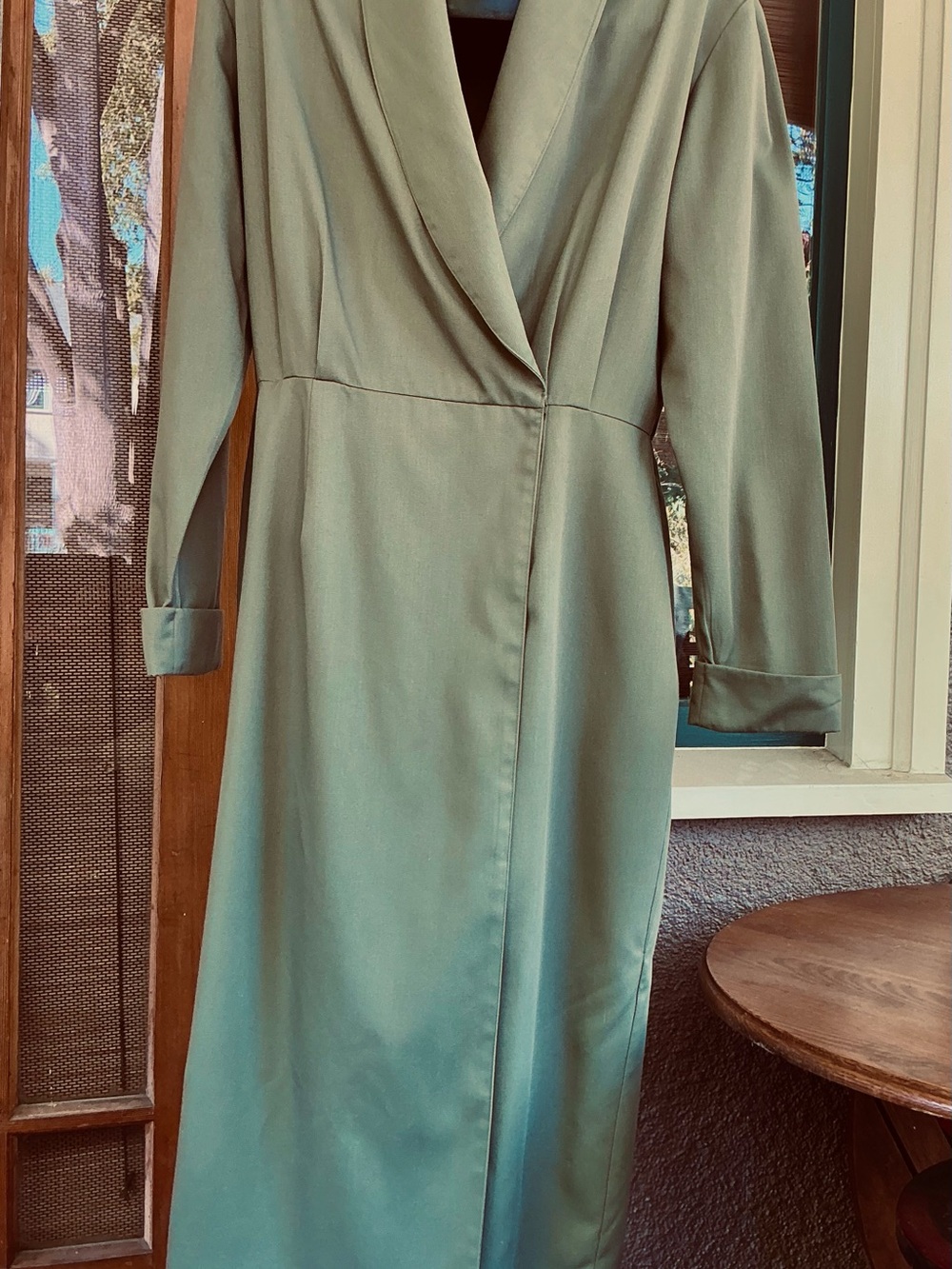 Vinrage Sage Green Long Sleeve Midi Wrap Dress sz 14